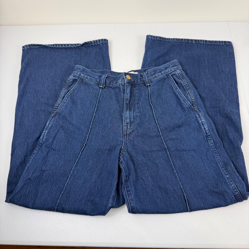 Madewell Superwide-Leg Jeans Dark Wash Blue High Rise Front Seam Size 27